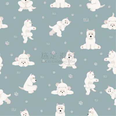 yoga dogs poses and exercises seamless pattern