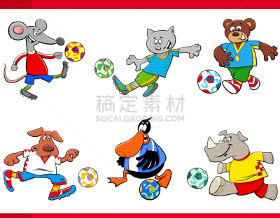 动物,卡通,足球运动员,性格,幽默,动作,团体性运动,图像,矢量,踢