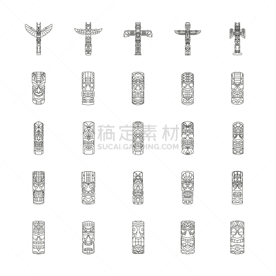轮廓,图腾柱,计算机图标,分离着色,传统,动物,鸟类,杆