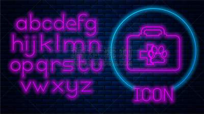 宠物,分离着色,霓虹灯,图标,急救包,健康保健,字母,砖,字母表次序,发光