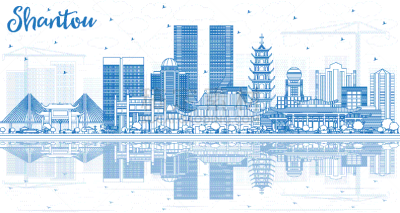 汕头,城市天际线,轮廓,蓝色,旅途,商务,直的,鸟类,建筑
