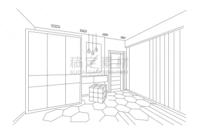 three dimensional sketch a modern bedroom