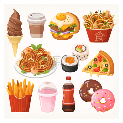 快餐,膳食,小吃,比萨饼,寿司,晚餐,莫扎瑞拉奶酪,咖啡,炸薯条