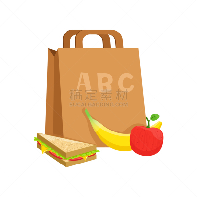 三明治,香蕉,苹果,纸袋,粉饼,午休时间,清新,食品,自制的,午餐