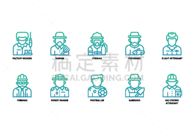 职业,计算机图标,渔夫,农民,机舱乘务员,加油站服务员,制造业职位,消防员,工头,布置