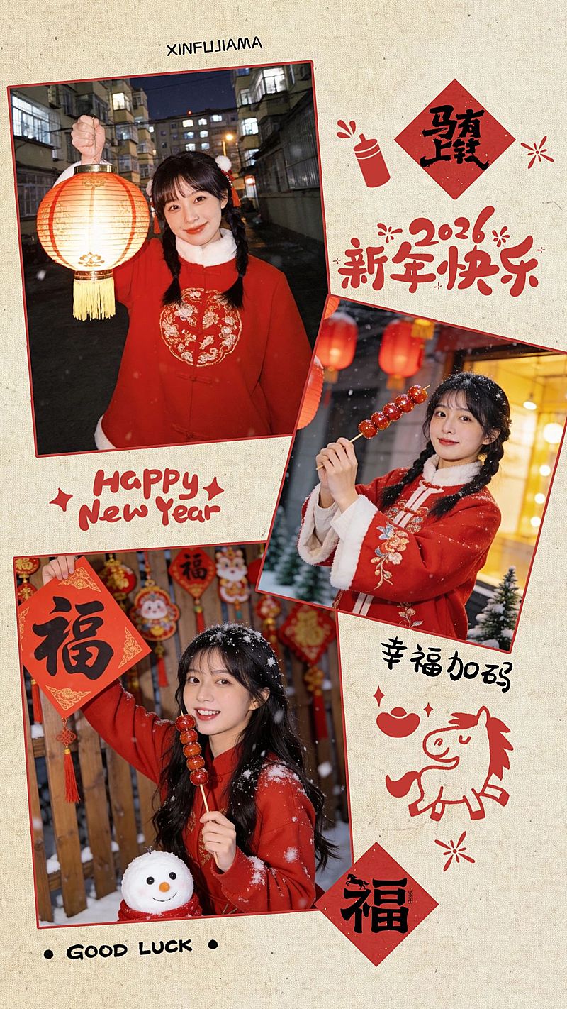 春节通用个人生活喜庆感竖版拼图海报