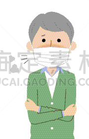 老年男人,人,白色背景,仅日本人,男人,垂直画幅,头痛,图像,成年的