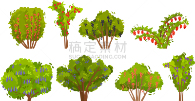 garden fruit trees and berry bushes set
