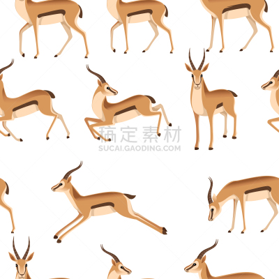 长的,动物,四方连续纹样,有角的,羚羊,绘画插图,卡通,非洲,平坦的,野外动物