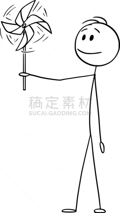 纸风车,男人,拿着,卡通,白色,愉悦,白色背景,概念,玩具,环境