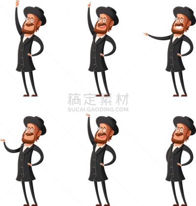 犹太教,卡通,计算机图标,分离着色,传统,人,男人,以色列,希伯来文,布置