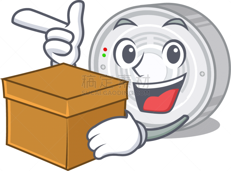 吉祥物,烟雾检测器,盒子,分离着色,可爱的,传感器,现代,设备用品,面部表情,发送