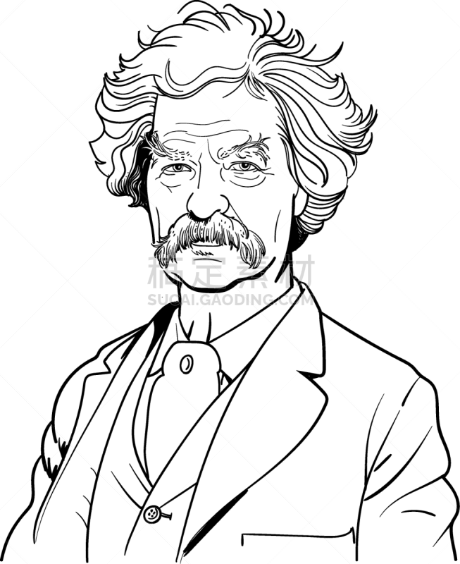 Mark Twain,名声,世纪,传记,肖像,数码图形,面部表情,疤,讲师,线条画