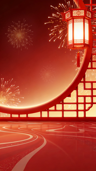 元宵节国风灯笼窗框展台背景