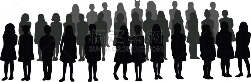 儿童,矢量,全部,相伴,仅儿童,合唱女郎,相伴,剪影,站