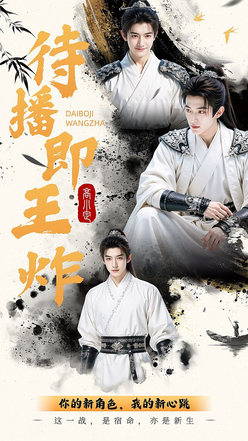 娱乐应援待播剧宣传水墨古风手机海报-外部AI