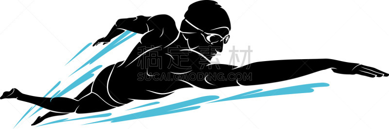 男性,自由泳,背景分离,运动,技能,阴影,菲律宾,全身像,绘画插图,自由式游泳