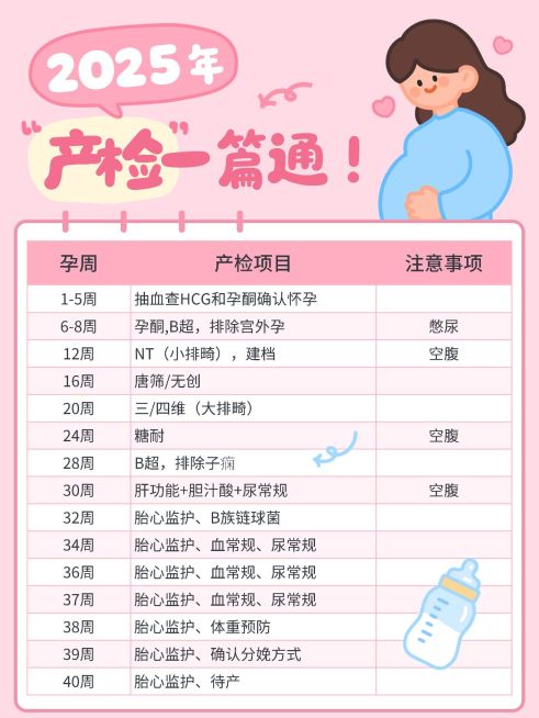 孕产母婴孕期干货产检时间表可爱表格小红书配图预览效果