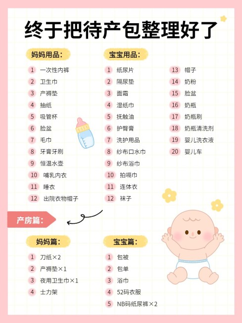 母婴新生儿待产清单手帐风小红书配图预览效果