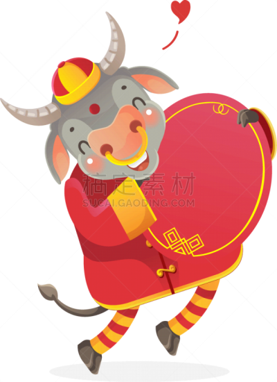 母牛,可爱的,传统,贺卡,春节,中文,新年前夕,十二生肖,动物,节日