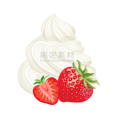 美味,甜食,绘画插图,卡通,浆果,食品,红色,草莓,生奶油,矢量