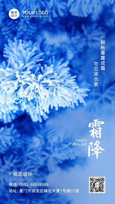 霜降节气祝福冰霜实景手机海报