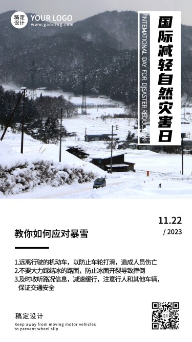 国际减灾日预防雪暴灾害实景海报