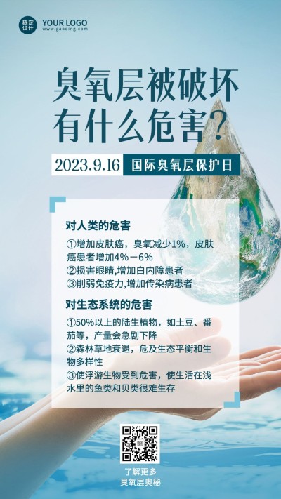 国际臭氧层保护日绿色环境环保海报
