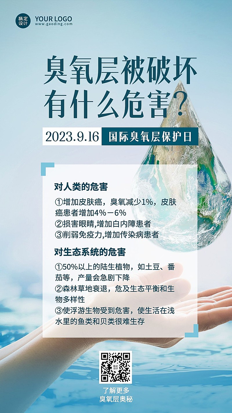 国际臭氧层保护日绿色环境环保海报