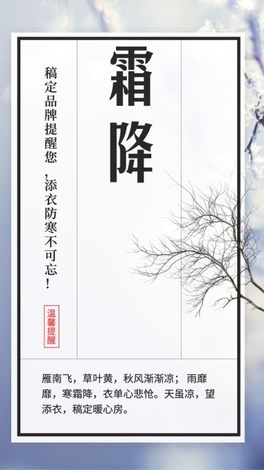 霜降素雅中国风手机海报