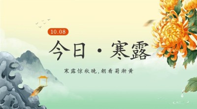 寒露节气祝福问候菊花手绘横版海报