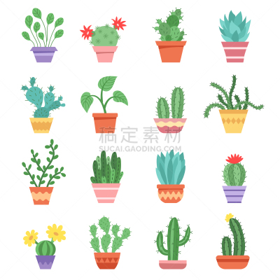 计算机图标,盆栽植物,植物群,可爱的,清新,花盆,仙人掌,植物,花,剪影