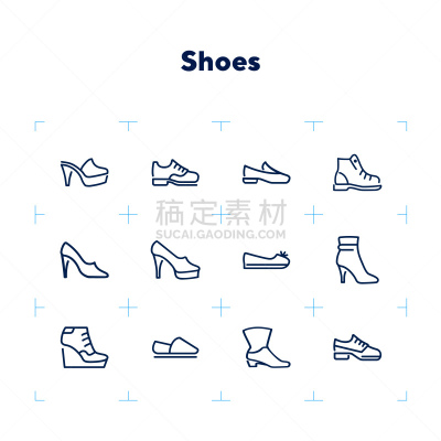 鞋子,图标集,线条,热,运动,背景分离,华贵,多样,拖鞋,一个人