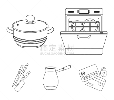 轮廓,厨房器具,计算机图标,分离着色,家居设施,图像,炖锅,土耳其式咖啡壶,洗碗机,收集