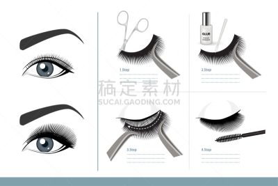 绘画插图,申请表,信息图表,矢量,充满的,假睫毛,指导,化妆,出示,进展