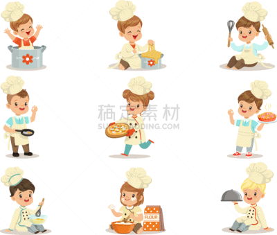 儿童,首领,小的,外套,厨师帽,职业,男孩,女孩,可爱的,烹调
