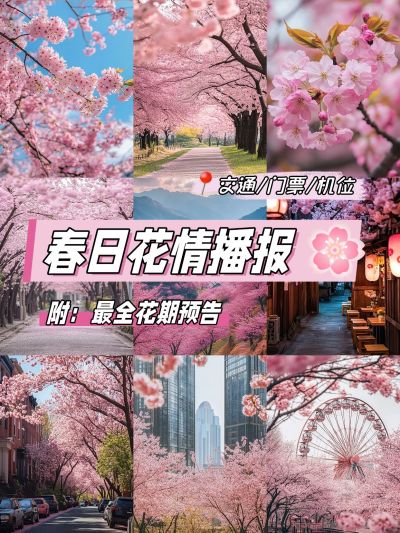 春季旅游攻略拼图花字小红书封面aigc