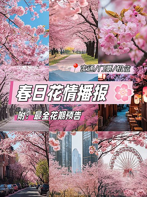 春季旅游攻略拼图花字小红书封面aigc