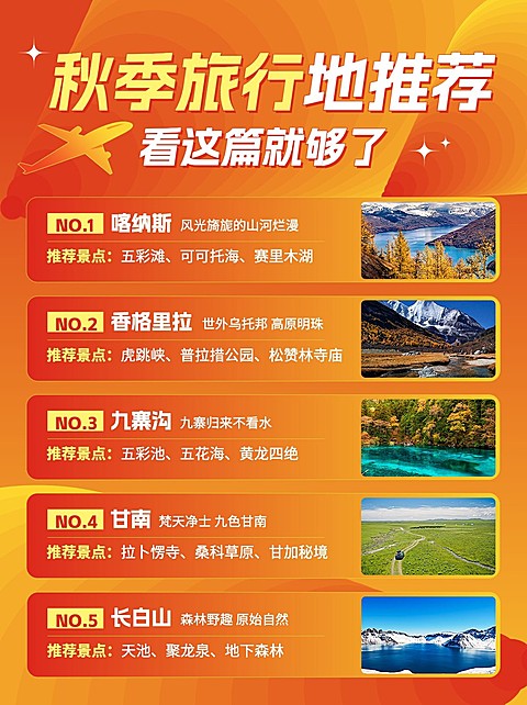 秋季旅游攻略推荐扁平渐变小红书配图