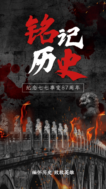 七七事变周年纪念节日宣传合成手机海报预览效果