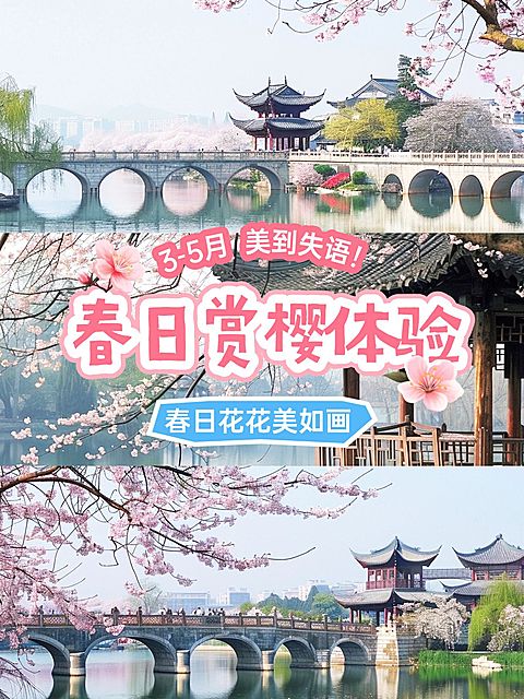 春季春日赏花旅游攻略拼图宫格花字小红书封面aigc
