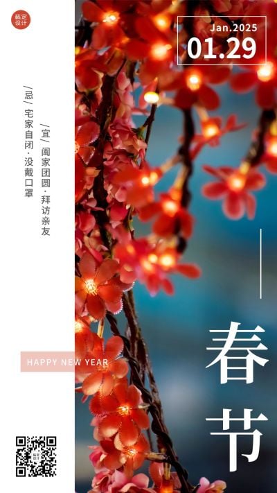 春节文艺简约实景日签祝福手机海报