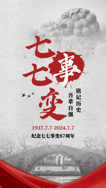 七七事变周年纪念排版手机海报预览效果