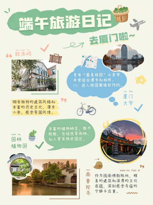端午节旅游攻略手帐风实景配图小红书配图预览效果