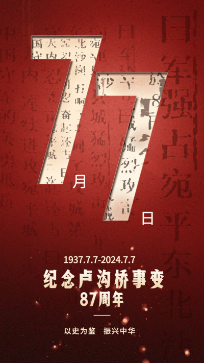 七七事变周年纪念排版手机海报
