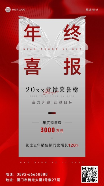 企业年终业绩喜报手机海报预览效果