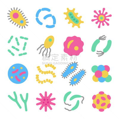 细菌,色彩鲜艳,图标集,人,形状,白色背景,不卫生的,生病,收集