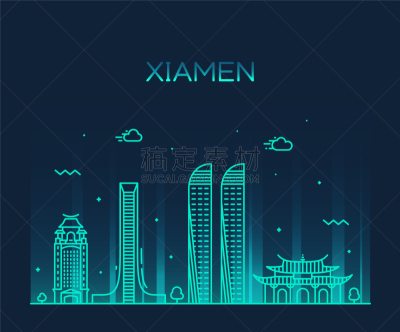 厦门,直的,城市天际线,城市,建筑,名声,旅行者,都市风景,剪影