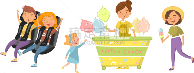 adults and children relax in amusement park