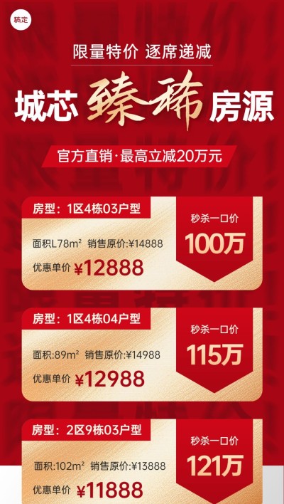 房地产销售中介房源优惠促销价格表全屏竖版海报AIGC